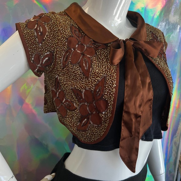 Topshop Brown Sequin and Gold Bead Cropped Shrug - Picture 4 of 12